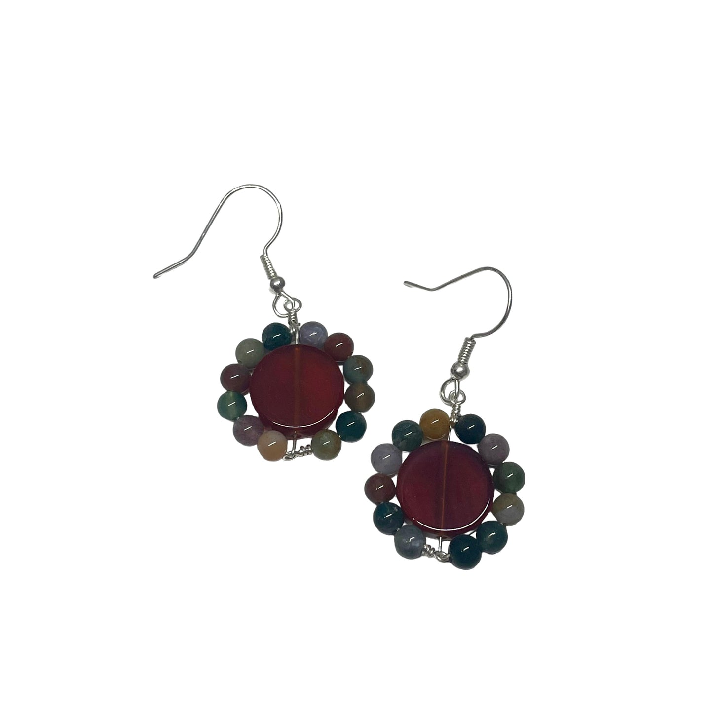 Indian Agate And Carnelian Flower Crystal Bead Earrings