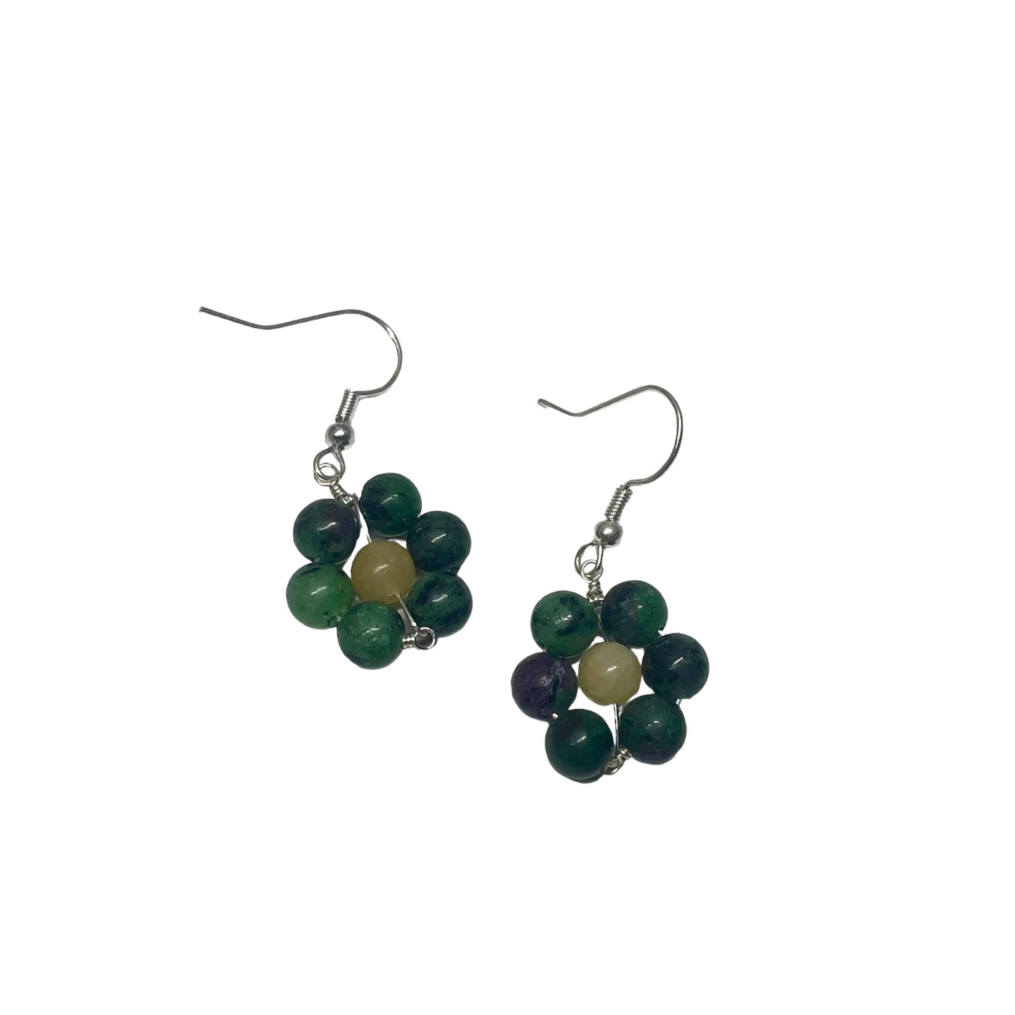 Ruby Zoisite Flower 6mm Crystal Bead Earrings