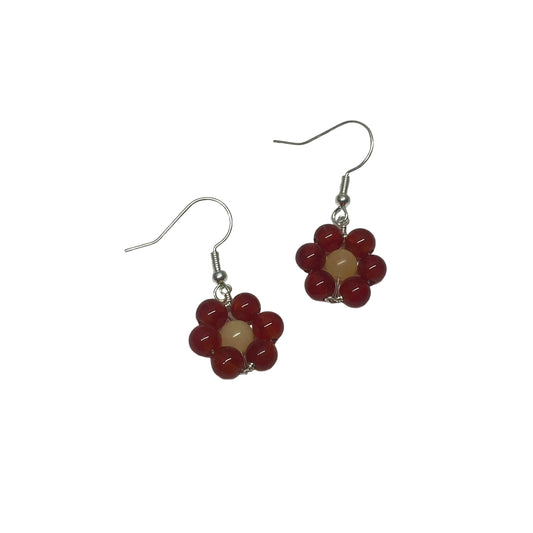 Carnelian Flower 6mm Crystal Bead Earrings