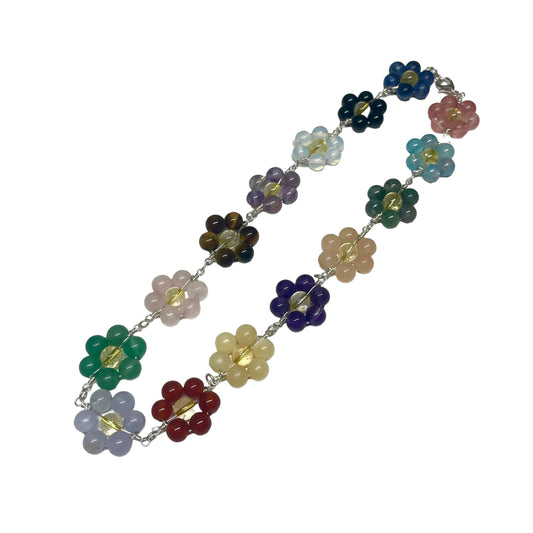 Flower 6mm Crystal Bead Looped Necklace