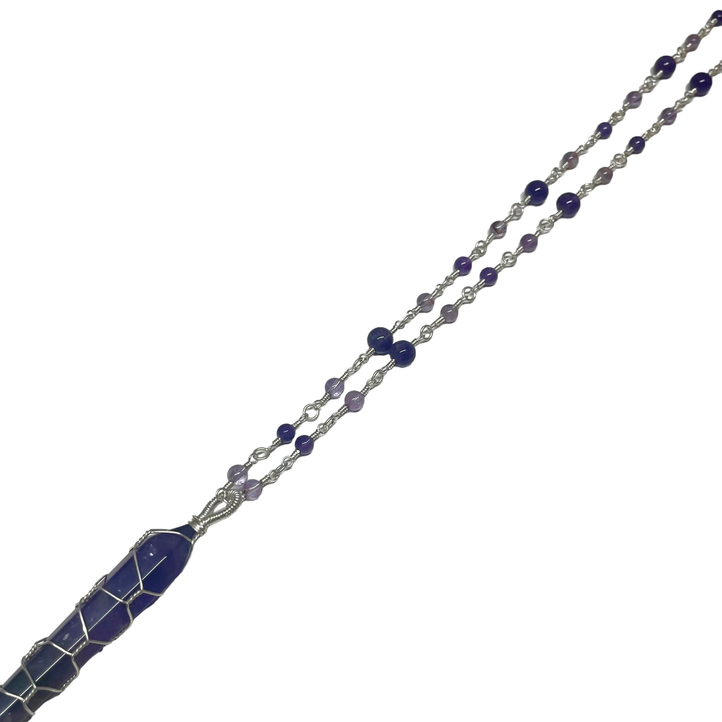 Amethyst And Purple Prehnite 4mm Crystal Bead With Wrapped Pendant Looped Necklace (Limited Edition)