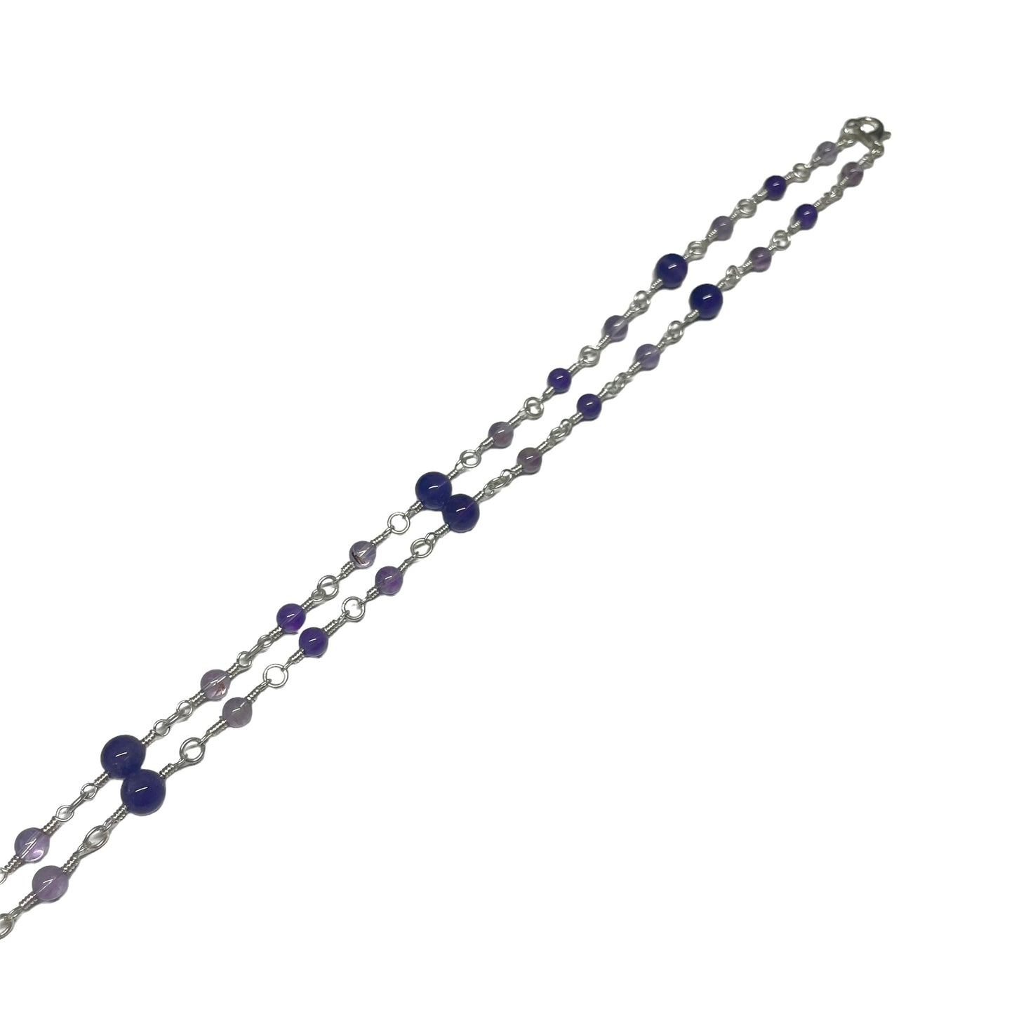 Amethyst And Purple Prehnite 4mm Crystal Bead With Wrapped Pendant Looped Necklace (Limited Edition)