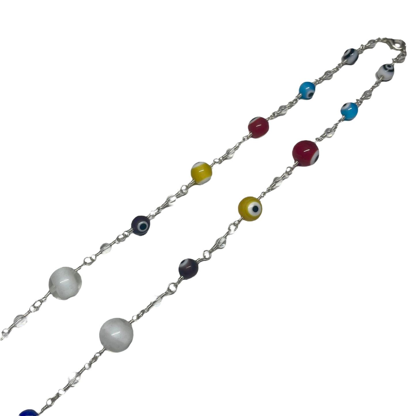 Multicolour Evil Eye And Clear Quartz 4mm Crystal Bead Looped Necklace (Limited Edition)