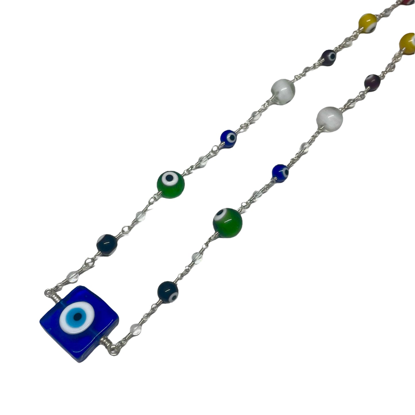 Multicolour Evil Eye And Clear Quartz 4mm Crystal Bead Looped Necklace (Limited Edition)