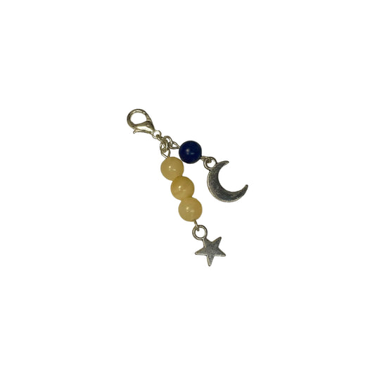 Sodalite And Honey Jade 6mm Crystal Bead With Sun And Moon Charm Keychain