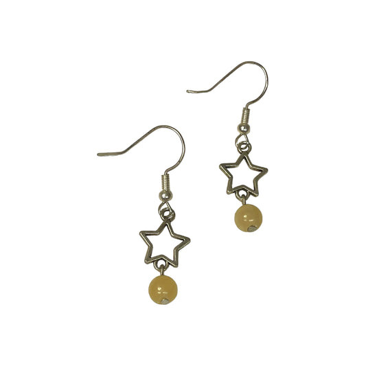 Honey Jade 6mm Crystal Bead And Hollow Star Charm Earrings