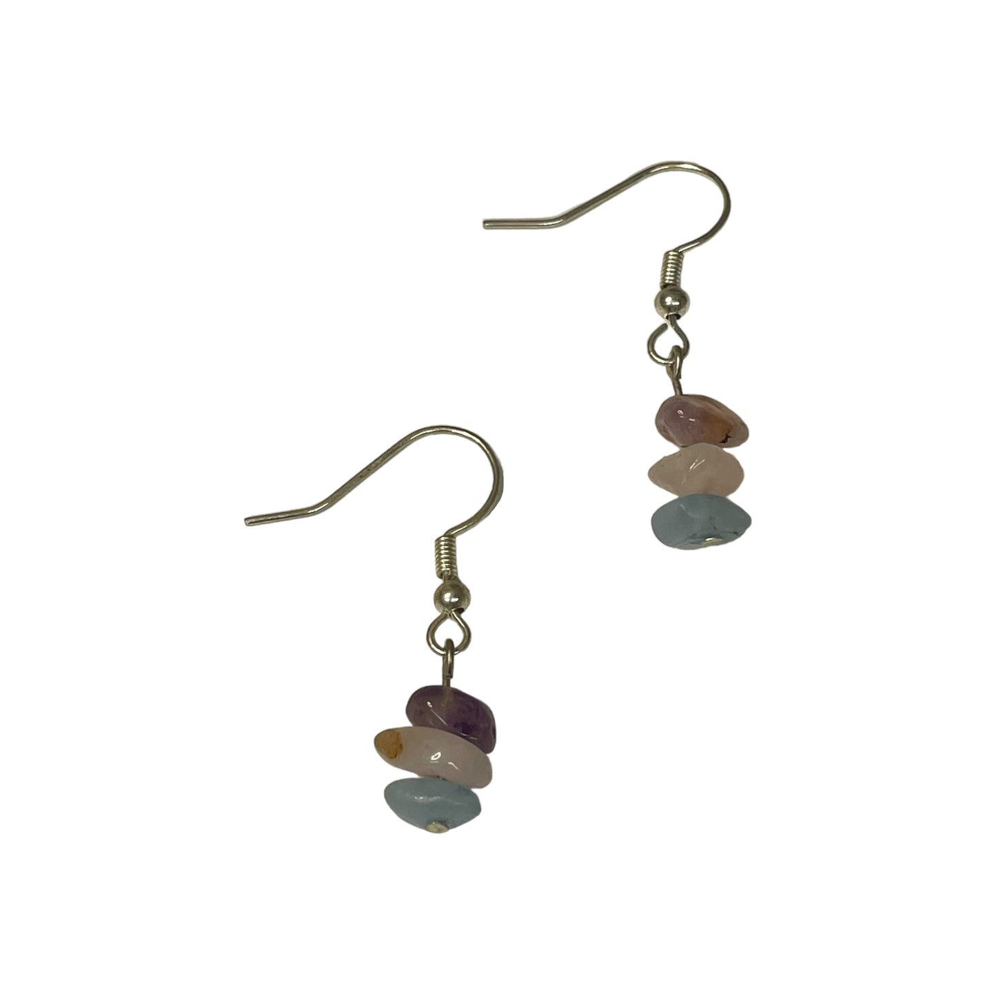 Pisces Zodiac Sign Stacked Crystal Chip Earrings (Amethyst, Rose Quartz, Aquamarine)