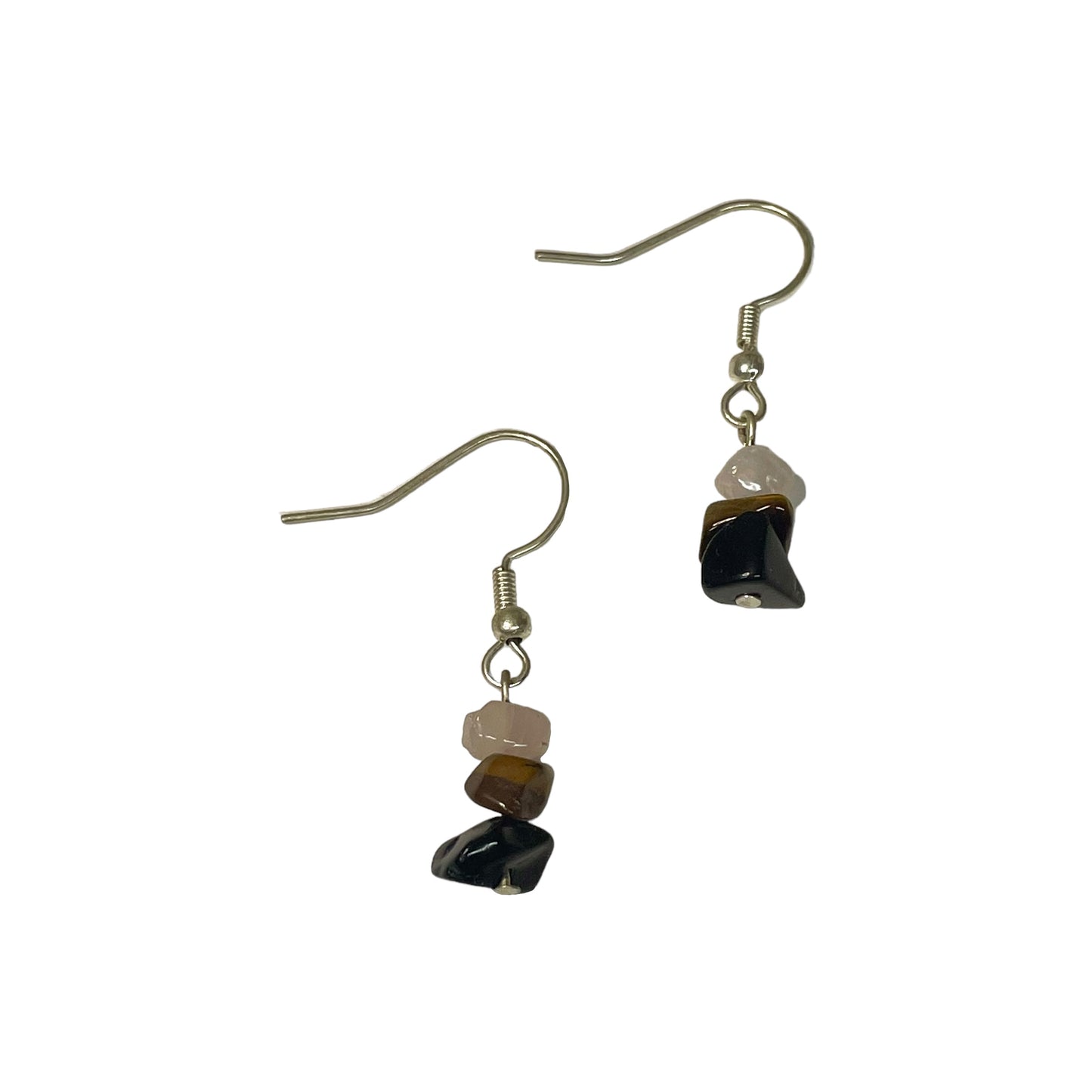 Taurus Zodiac Sign Stacked Crystal Chip Earrings (Rose Quartz, Tiger’s Eye, Onyx)