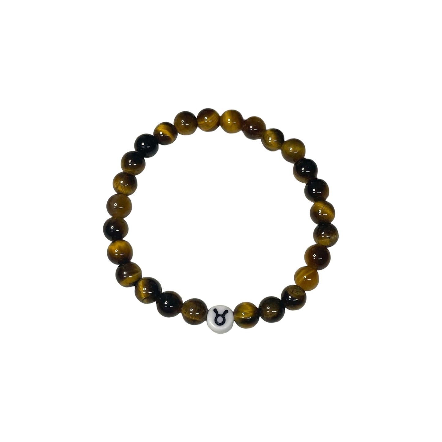 Taurus Zodiac Sign 6mm Tiger's Eye Crystal Bead Bracelet