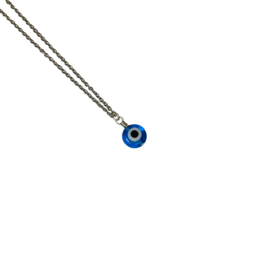 Light Blue Evil Eye 10mm Flat Bead On Chain Necklace