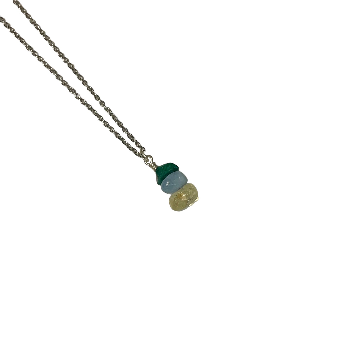 Scorpio Zodiac Sign Stacked Crystal Chips On Chain Necklace (Malachite, Aquamarine, Citrine)