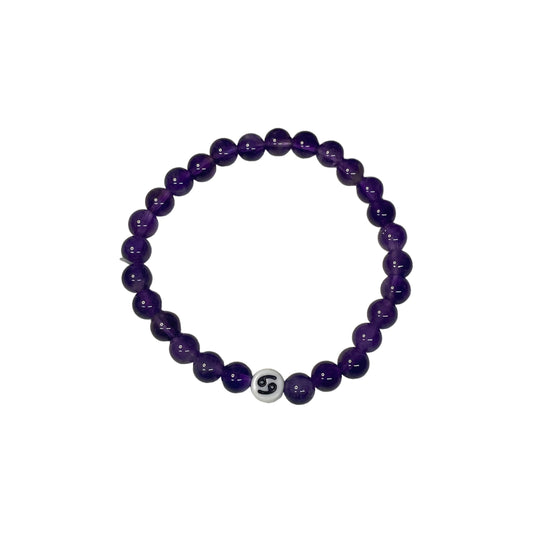 Cancer Zodiac Sign 6mm Amethyst Crystal Bead Bracelet