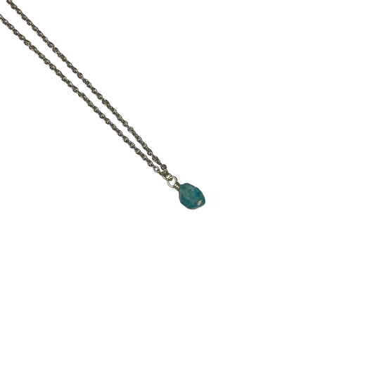 Blue Apatite Raw Crystal Chunk On Chain Necklace