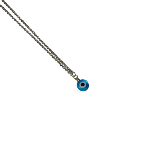 Light Blue Evil Eye 8mm Flat Bead On Chain Necklace