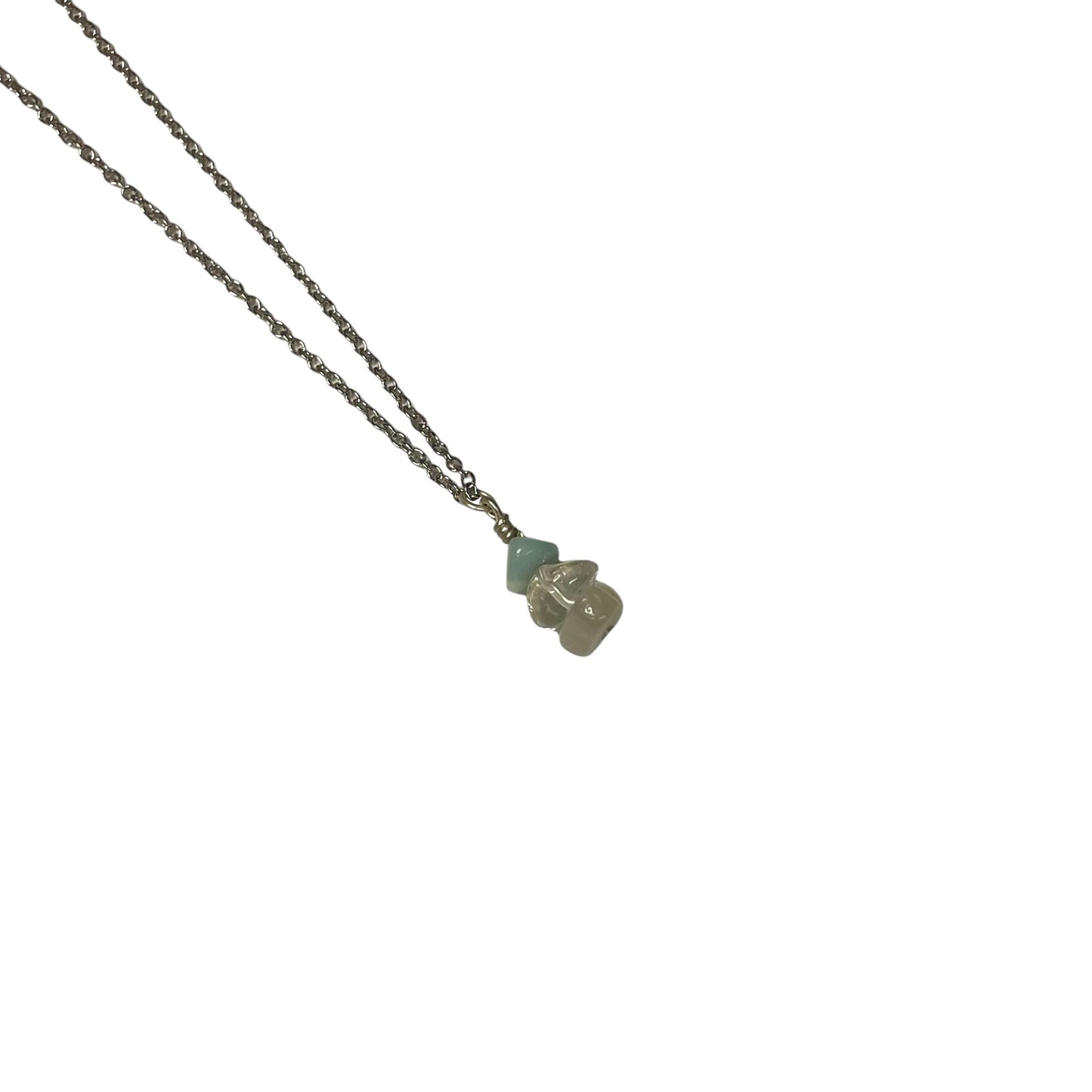 Virgo Zodiac Sign Stacked Crystal Chips On Chain Necklace (Amazonite, Clear Quartz, Moonstone)