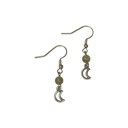 Labradorite 6mm Crystal Bead And Hollow Moon Charm Earrings