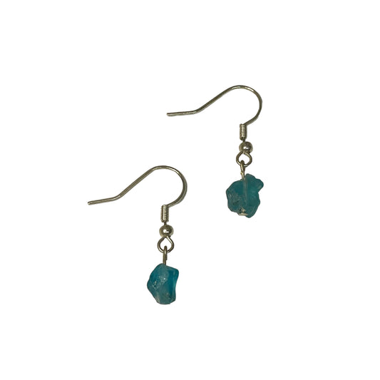 Blue Apatite Raw Crystal Chunk Earrings