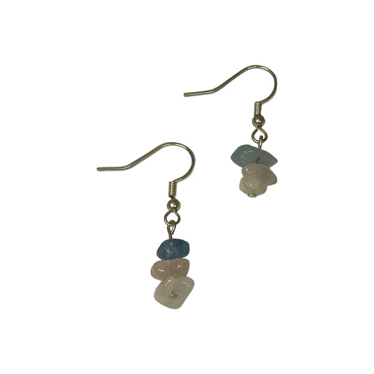 Aquarius Zodiac Sign Stacked Crystal Chip Earrings (Aquamarine, Rose Quartz, Moonstone)