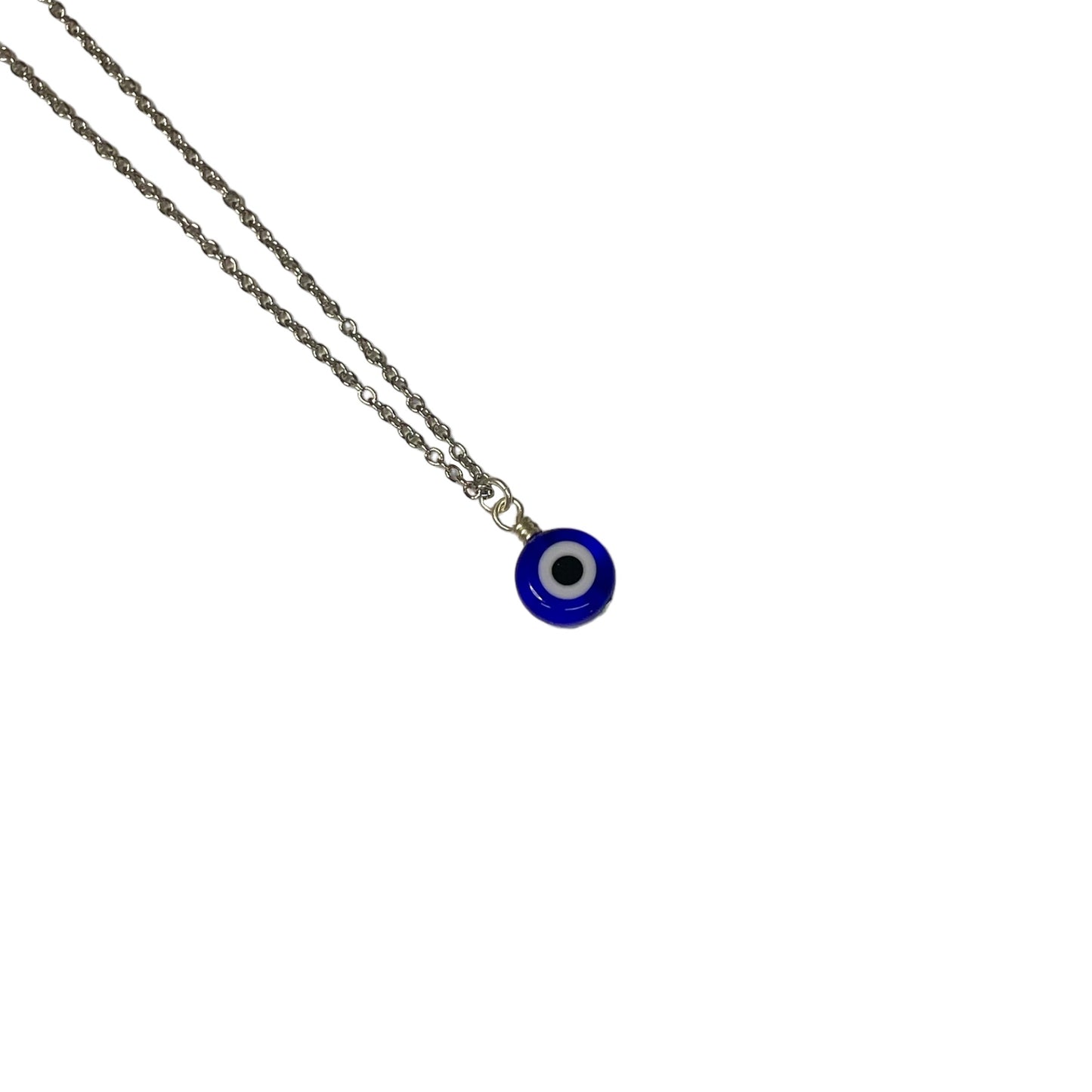 Dark Blue Evil Eye 10mm Flat Bead On Chain Necklace