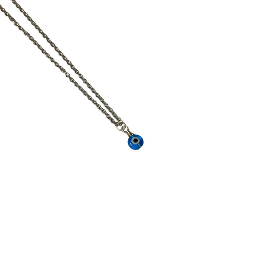 Light Blue Evil Eye 6mm Flat Bead On Chain Necklace