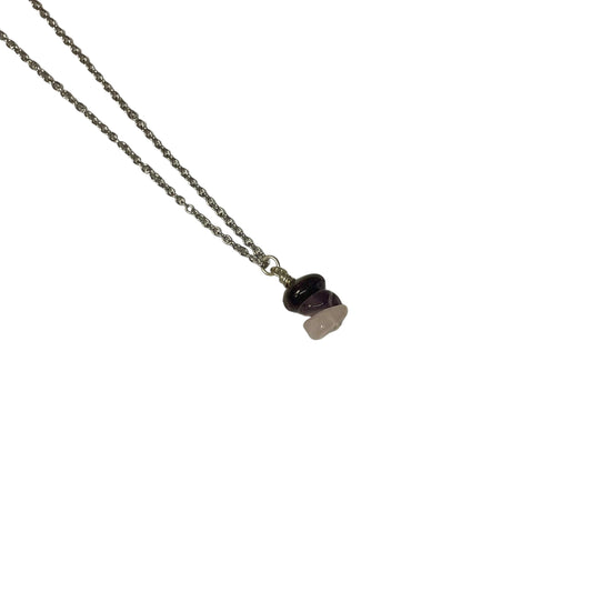 Capricorn Zodiac Sign Stacked Crystal Chips On Chain Necklace (Garnet, Amethyst, Rose Quartz)