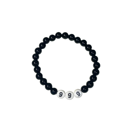 999 Angel Number Black Agate Crystal Bead Bracelet