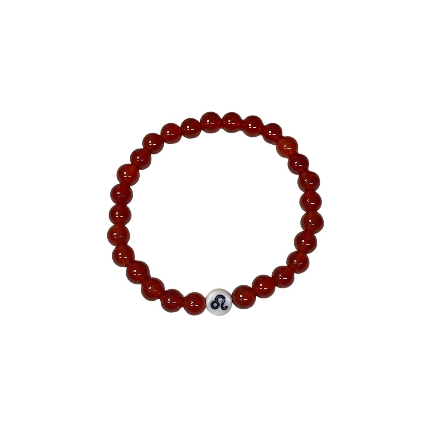 Leo Zodiac Sign 6mm Carnelian Crystal Bead Bracelet