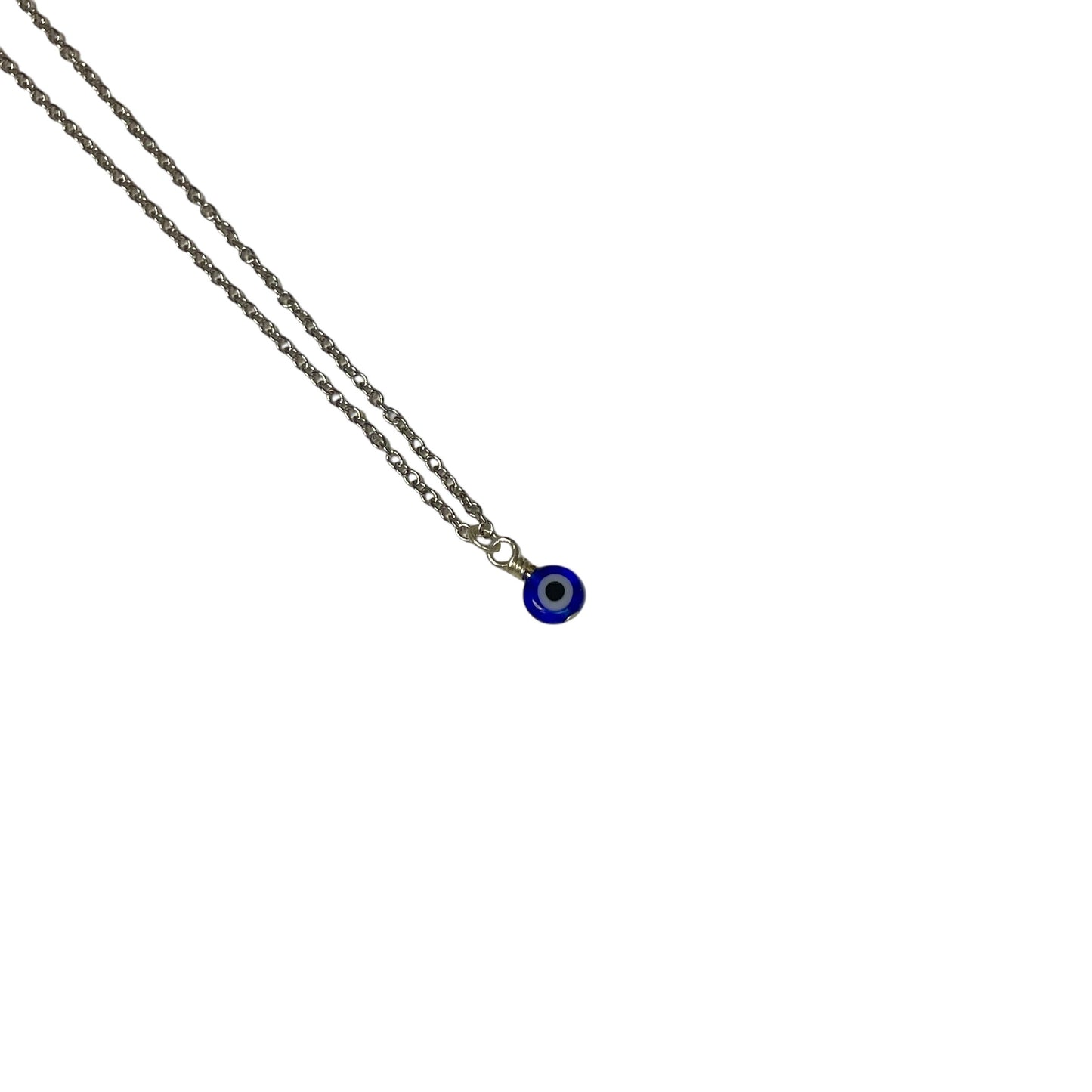 Dark Blue Evil Eye 6mm Flat Bead On Chain Necklace