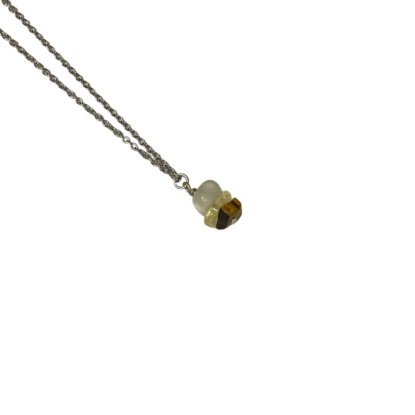 Gemini Zodiac Sign Stacked Crystal Chips On Chain Necklace (Moonstone, Citrine, Tiger's Eye)