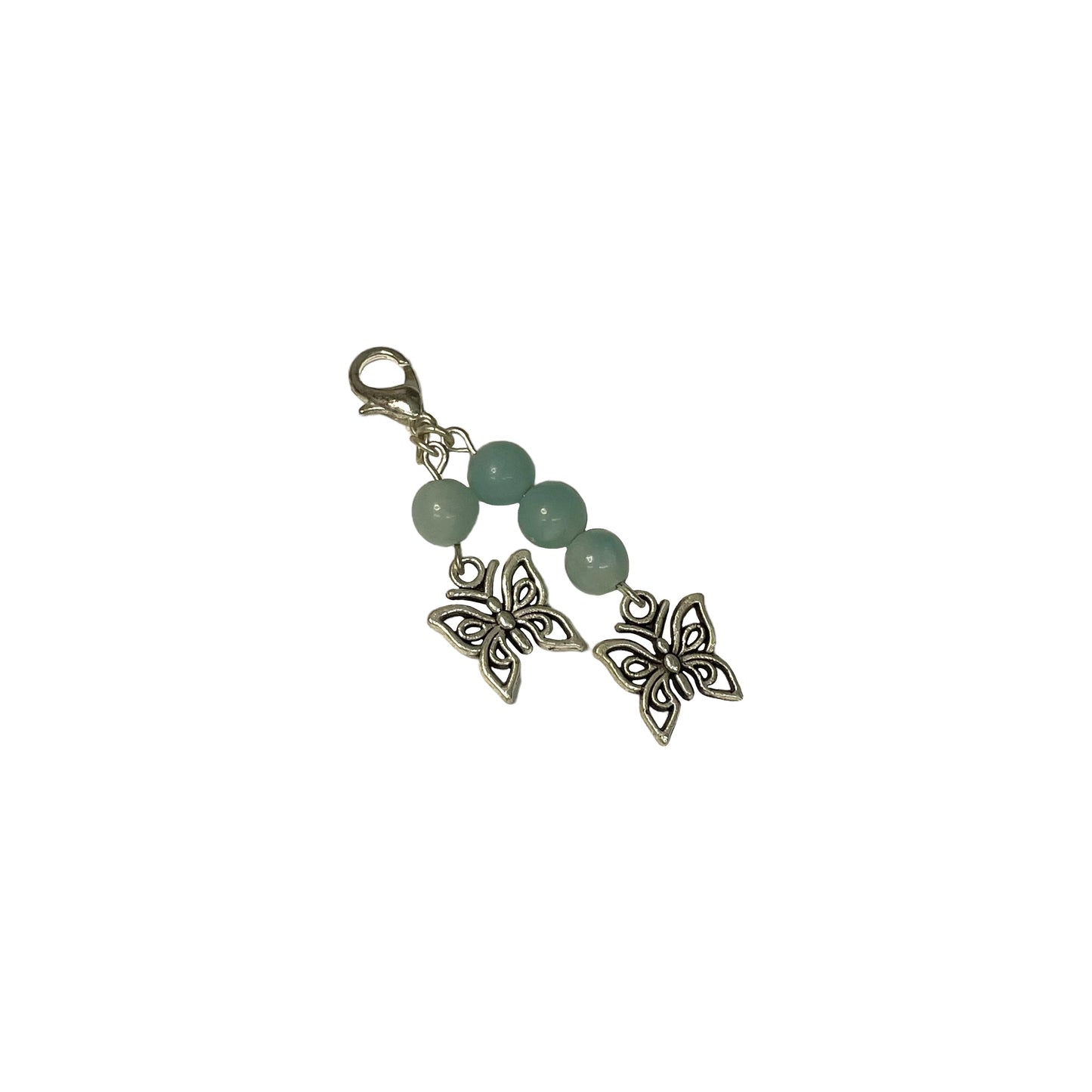 Amazonite 6mm Crystal Bead And Butterfly Charm Keychain