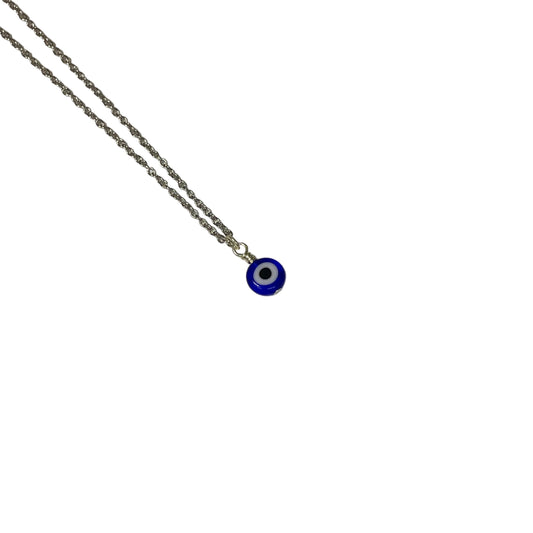 Dark Blue Evil Eye 8mm Flat Bead On Chain Necklace