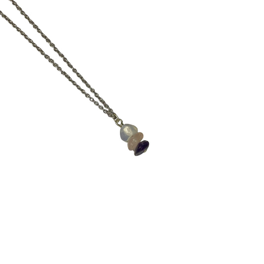 Libra Zodiac Sign Stacked Crystal Chips On Chain Necklace (Opalite, Rose Quartz, Amethyst)