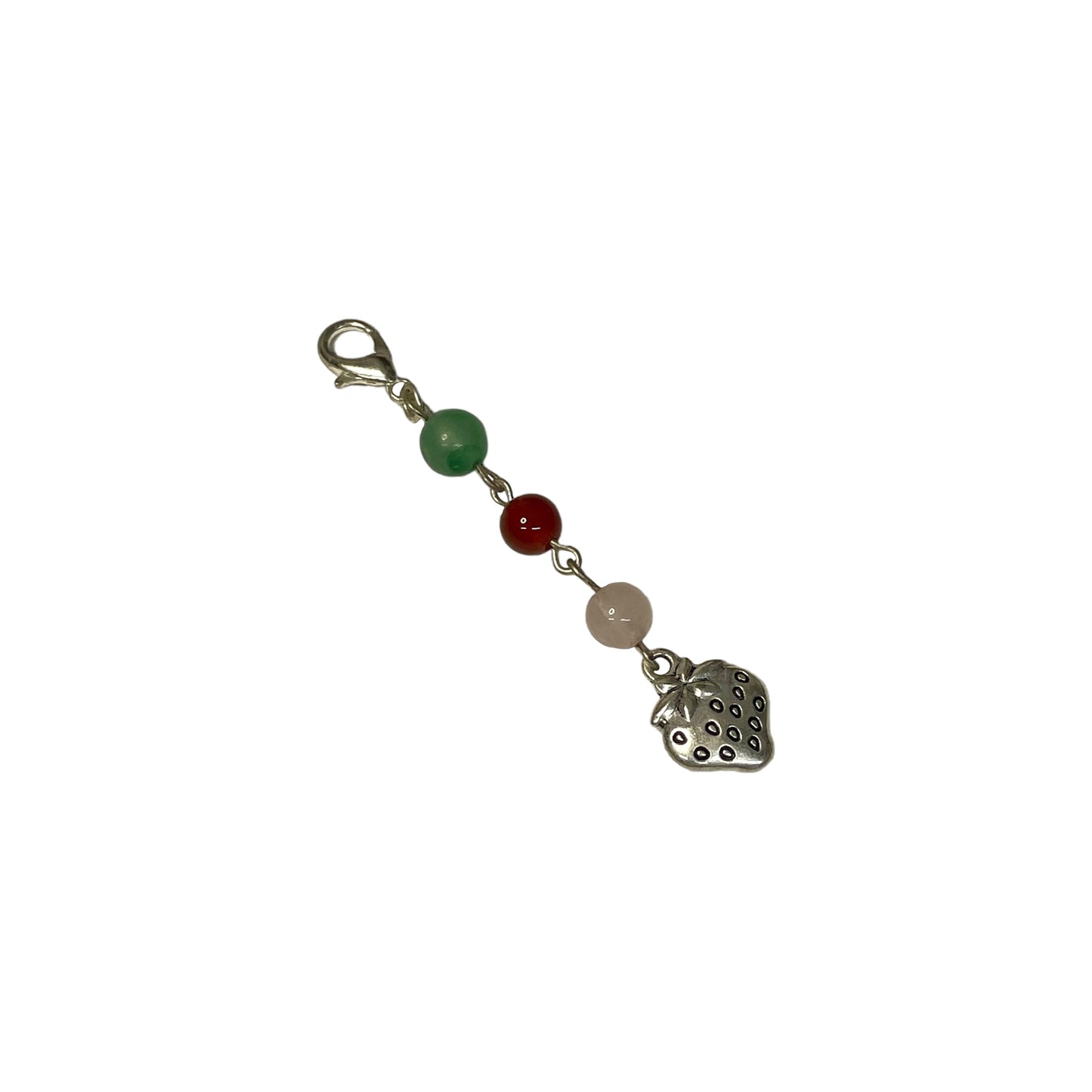 Green Aventurine, Carnelian, Rose Quartz 6mm Crystal Bead And Strawberry Charm Keychain