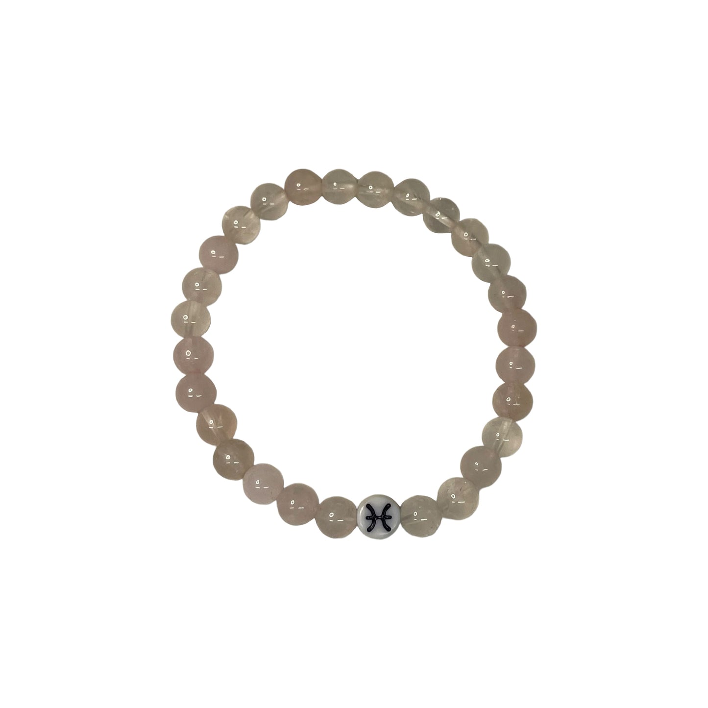 Pisces Zodiac Sign 6mm Rose Quartz Crystal Bead Bracelet