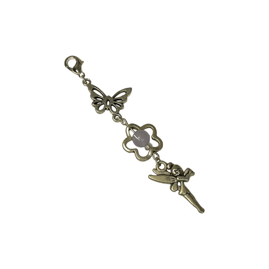 Aquamarine 6mm Crystal Bead With Flower, Butterfly And Fairy Charm Keychain