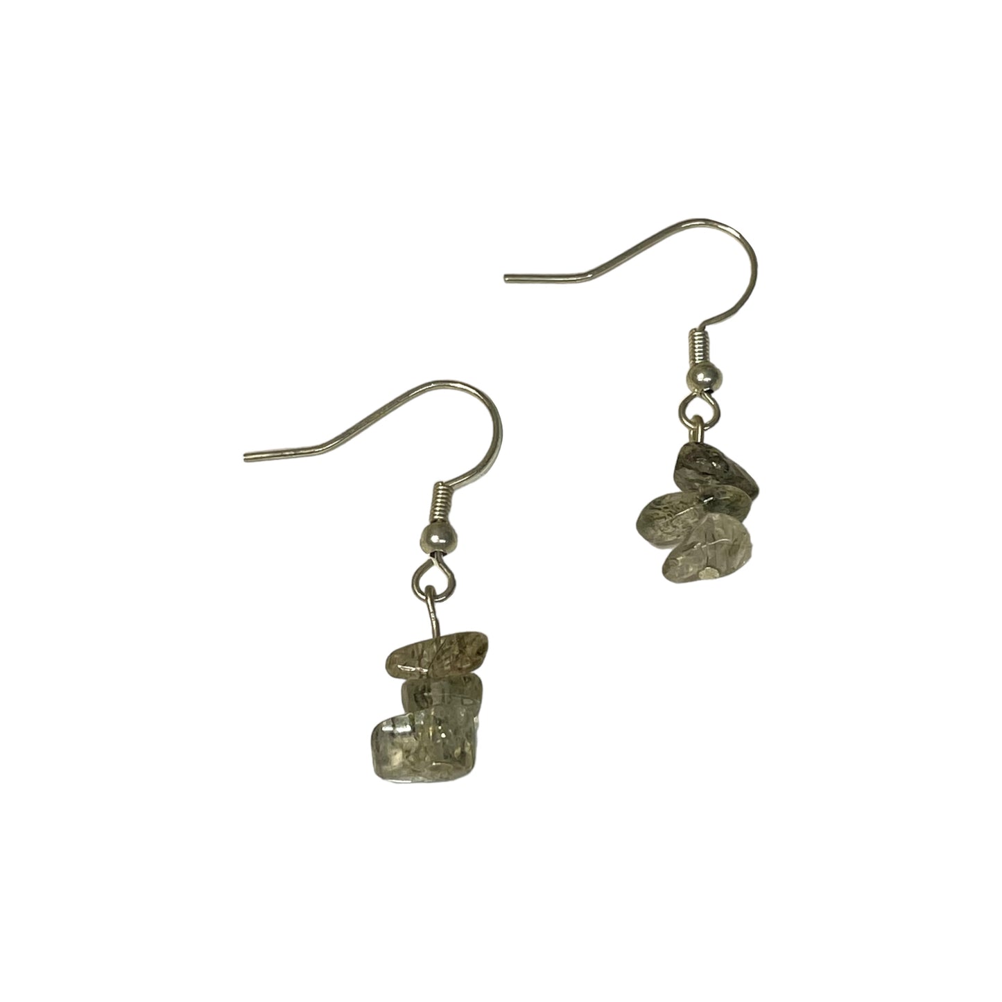 Green Rutilated Quartz Stacked Crystal Chip Earrings