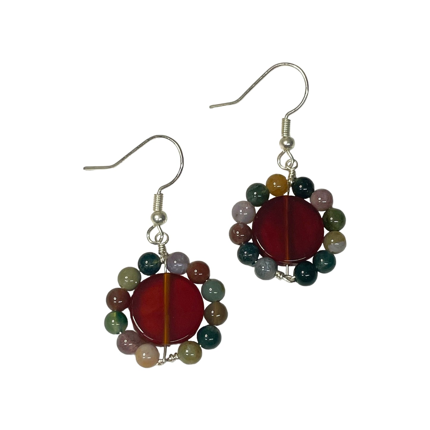 Indian Agate And Carnelian Bead Flower Earrings