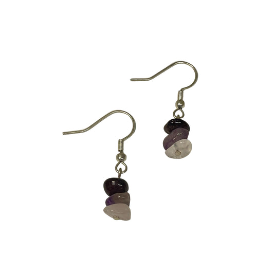 Capricorn Zodiac Sign Stacked Crystal Chip Earrings (Garnet, Amethyst, Rose Quartz)