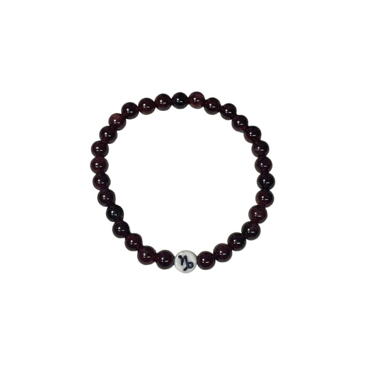 Capricorn Zodiac Sign 6mm Garnet Crystal Bead Bracelet