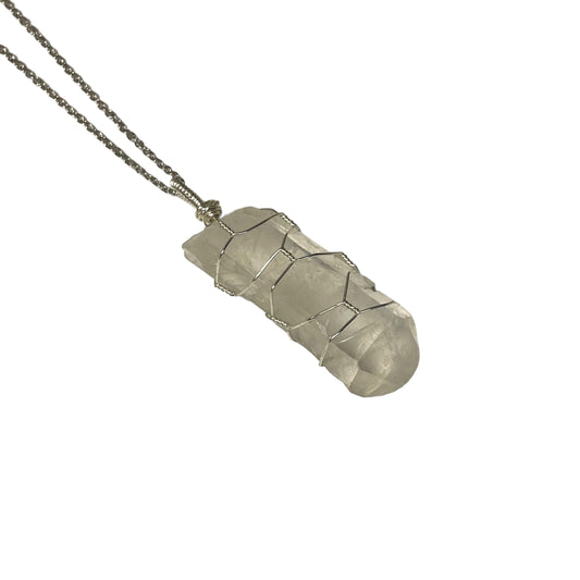 Wrapped Clear Quartz Pendant On Chain Necklace (2)