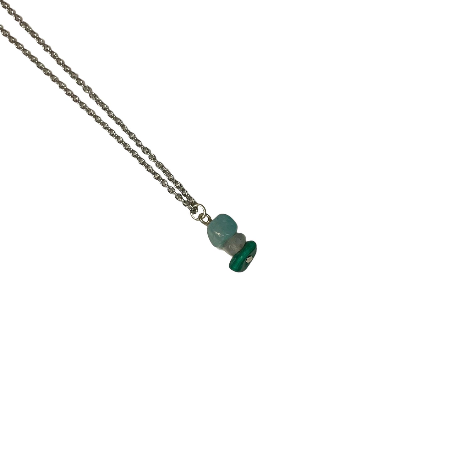 Sagittarius Zodiac Sign Stacked Crystal Chips On Chain Necklace (Amazonite, Labradorite, Malachite)