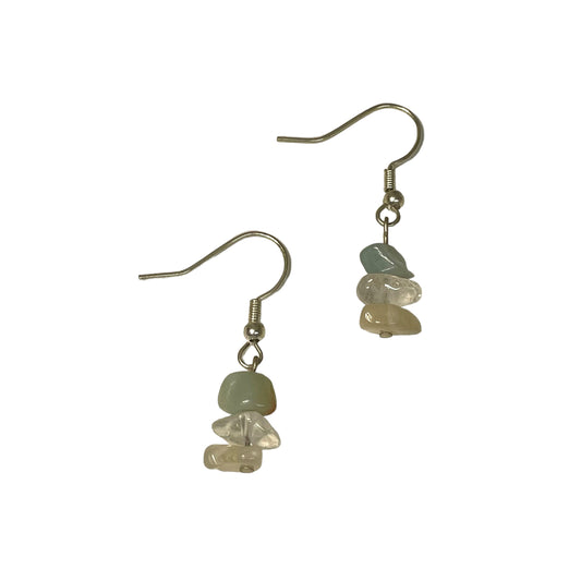 Virgo Zodiac Sign Stacked Crystal Chip Earrings (Amazonite, Clear Quartz, Moonstone)