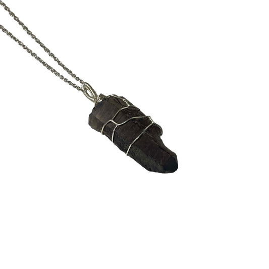 Wrapped Smoky Quartz Pendant On Chain Necklace