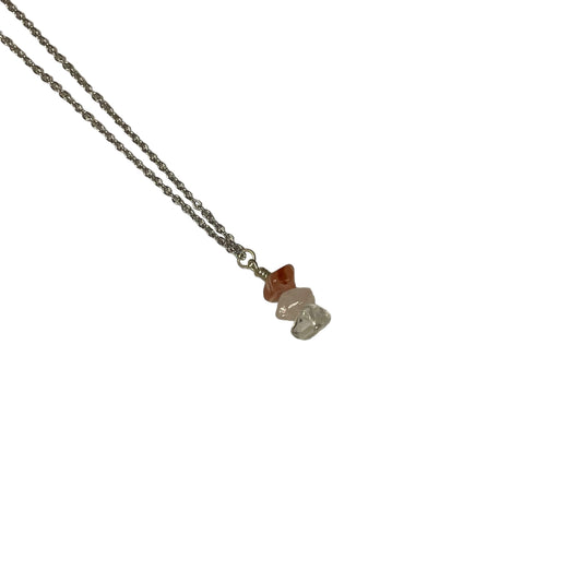 Aries Zodiac Sign Stacked Crystal Chips On Chain Necklace (Carnelian, Rose Quartz, Clear Quartz)