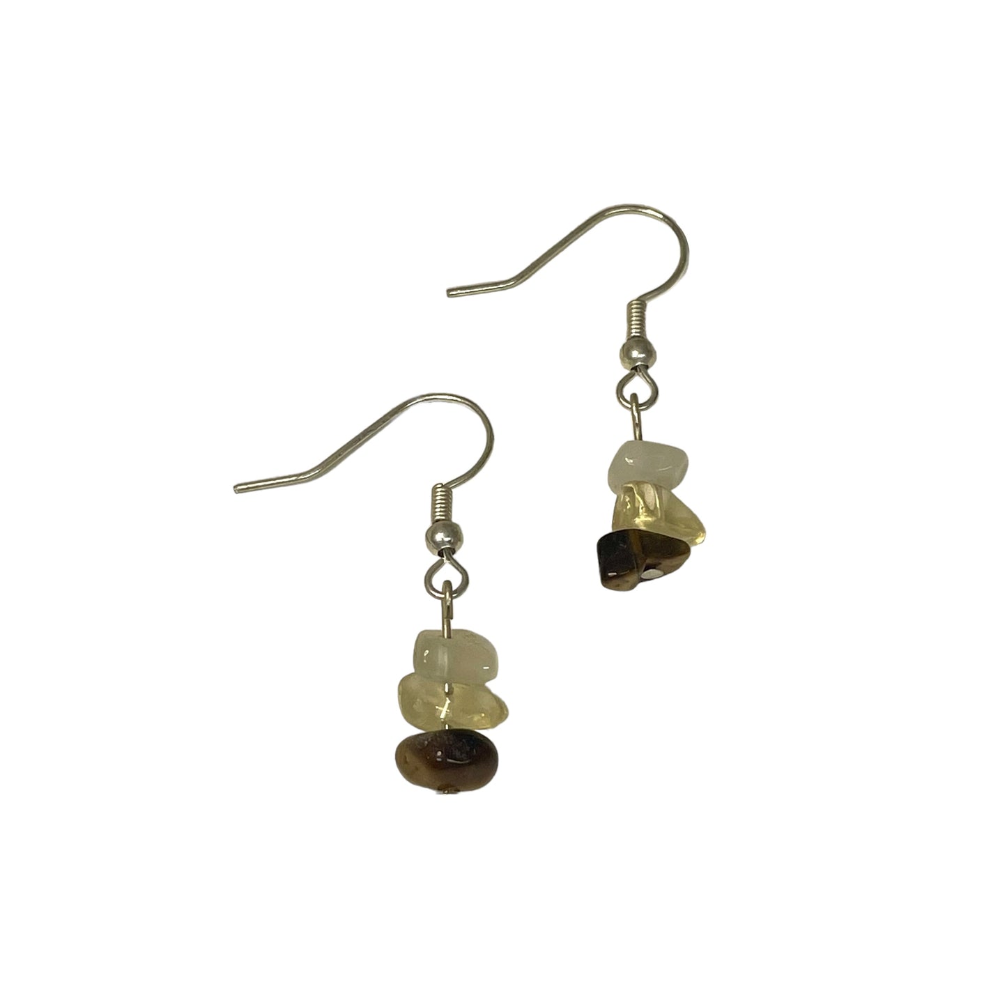 Gemini Zodiac Sign Stacked Crystal Chip Earrings (Moonstone, Citrine, Tiger’s Eye)