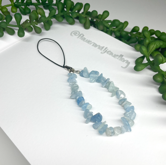 Aquamarine Crystal Chip Phone Strap